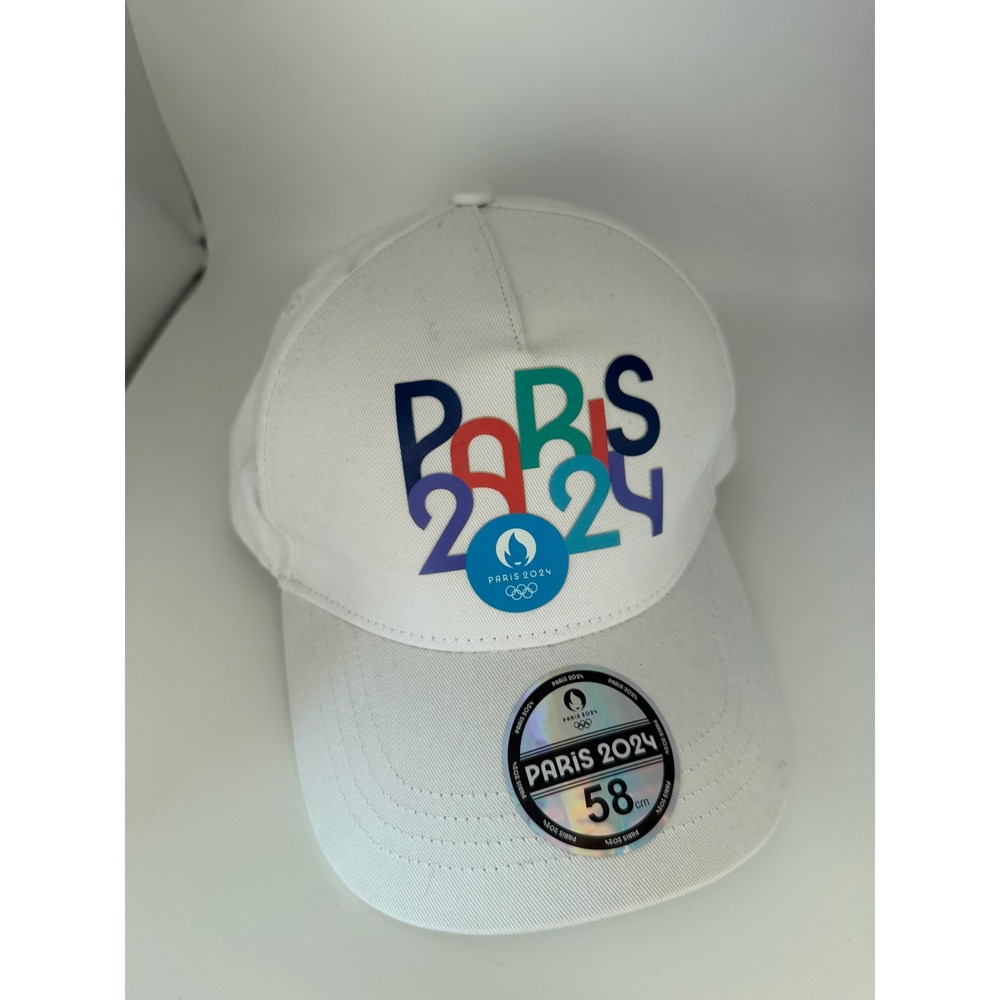 Official Paris 2024 Olympics Baseball Cap White Adjustable Hat Gold Embroidery